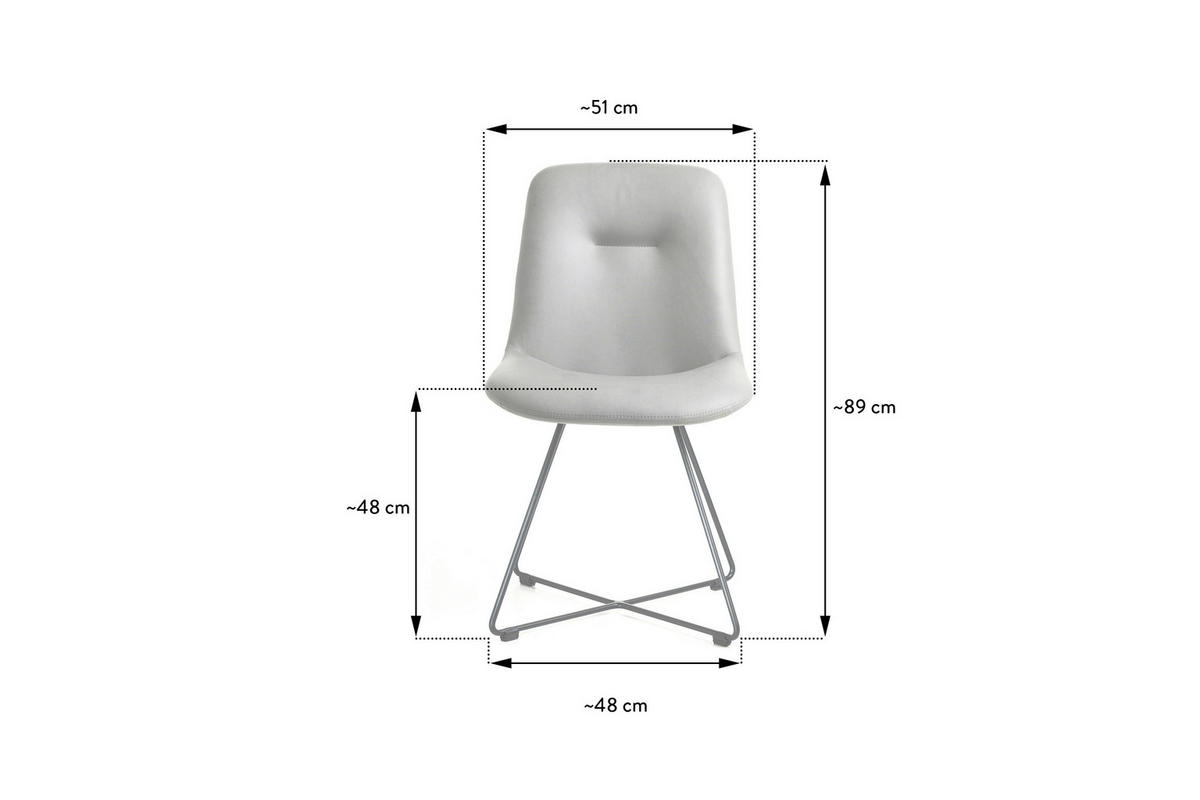 STUHL  in Edelstahl Lederlook (vegan) Metall, Textil  - Hellgrau/Schwarz, Basics, Textil/Metall (51/89/61cm) - Celina Home