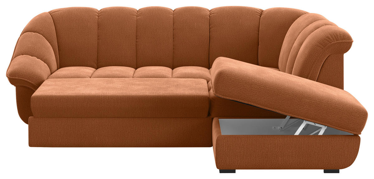 ECKSOFA Terracotta Chenille Bettkasten, Schlaffunktion, Rücken echt  - Terracotta/Schwarz, KONVENTIONELL, Kunststoff/Textil (260/222cm) - Welnova