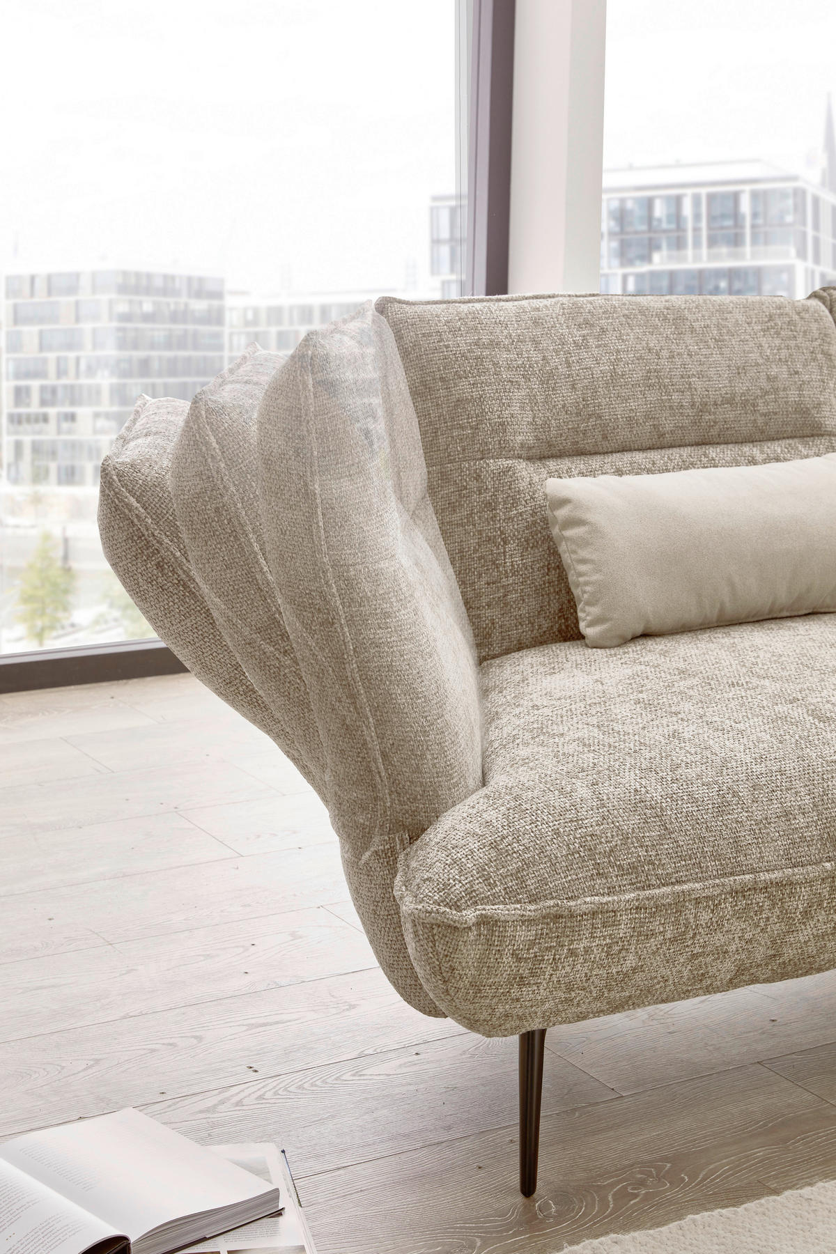 ECKSOFA in Flachgewebe Taupe  - Taupe/Schwarz, Design, Textil/Metall (339/153cm) - Moderano