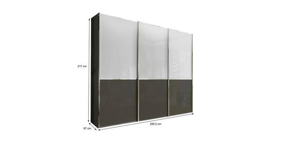 SCHWEBETÜRENSCHRANK 300/217/67 cm 3-türig Weiß, Dunkelgrau - Chromfarben/Dunkelgrau, KONVENTIONELL, Glas/Holzwerkstoff (300/217/67cm) - Novel