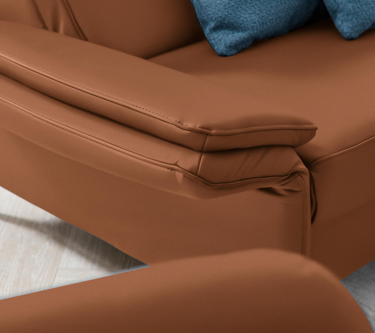 2,5-SITZER in Echtleder Cognac  - Cognac/Schwarz, Design, Leder/Metall (164/84/99cm) - Dieter Knoll