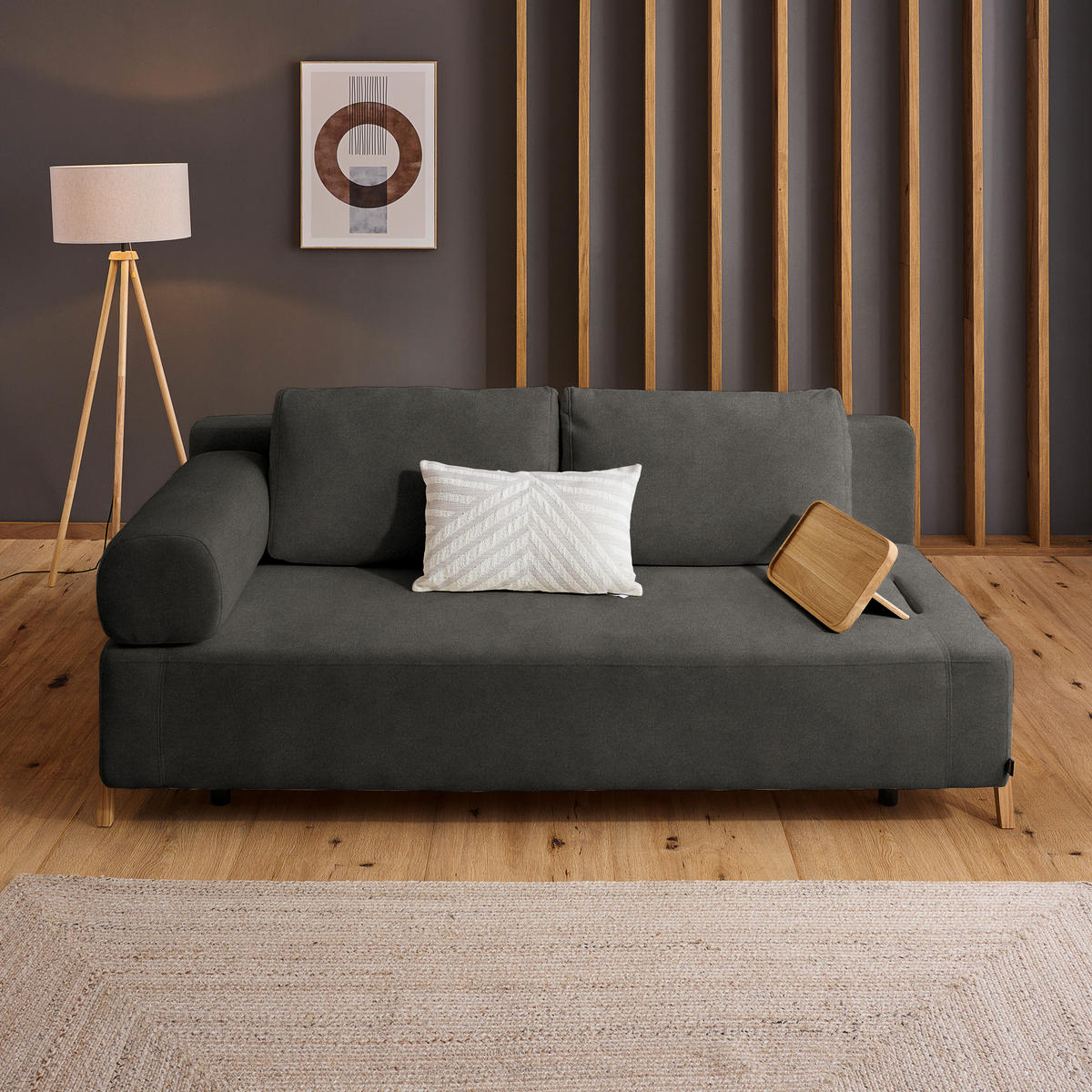 SCHLAFSOFA in Holz, Textil Dunkelgrau  - Dunkelgrau/Naturfarben, Design, Holz/Textil (211/88/102cm) - Niels Andersson