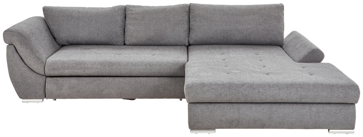 ECKSOFA in Flachgewebe Grau  - Silberfarben/Grau, Design, Textil/Metall (306/174cm) - MID.YOU