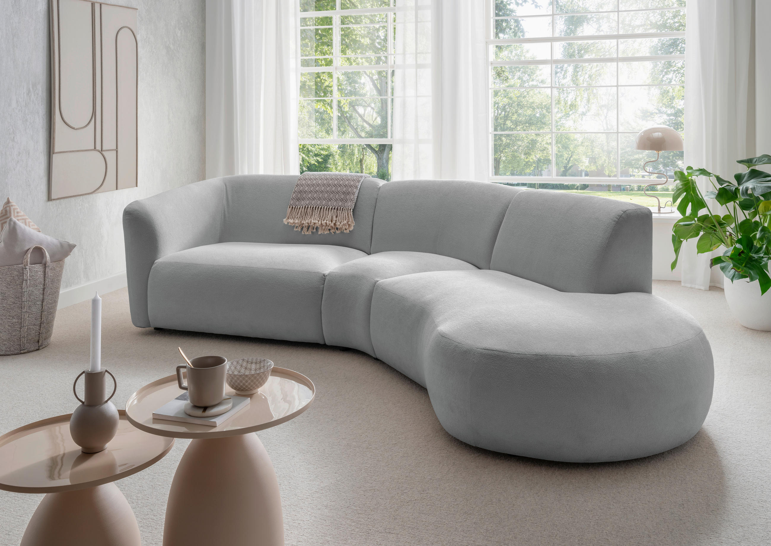 ECKSOFA in Mikrofaser Silberfarben  - Silberfarben/Schwarz, Modern, Kunststoff/Textil (276/182cm) - Livetastic
