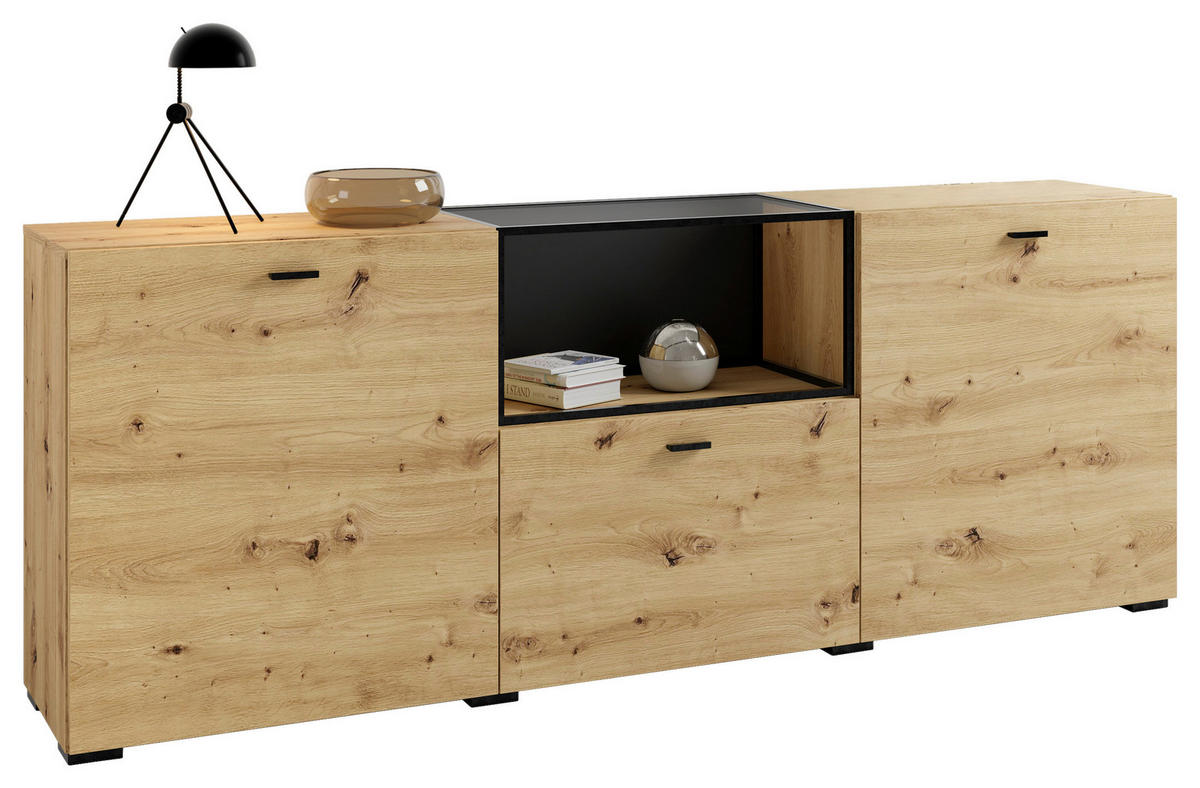 SIDEBOARD  in 200/75,5/37,5 cm  - Schwarz/Eiche Artisan, Design, Holzwerkstoff/Kunststoff (200/75,5/37,5cm) - MID.YOU