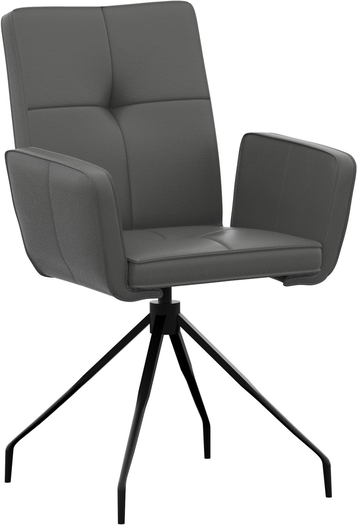 ARMLEHNSTUHL  in Stahl Echtleder pigmentiert  - Dunkelgrau/Schwarz, Design, Leder/Metall (65/91/58cm) - Moderano