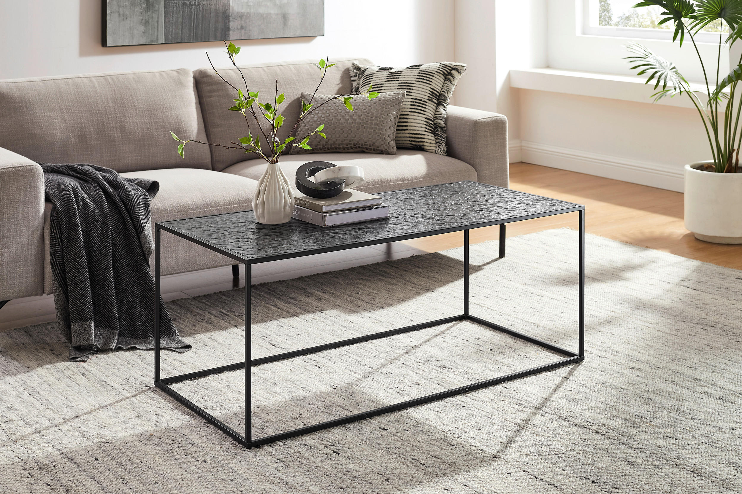 COUCHTISCH Rauchglas 110/55/45 cm rechteckig Schwarz  - Schwarz, Design, Glas/Metall (110/55/45cm) - Livetastic