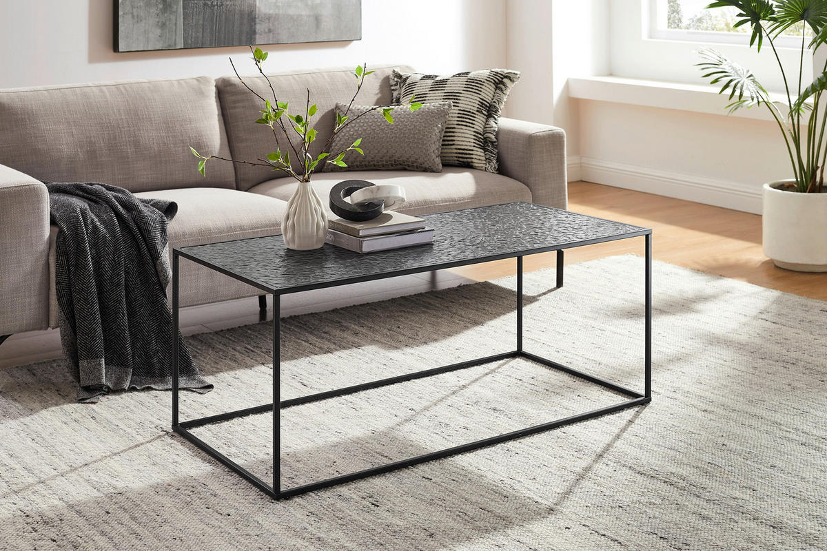 COUCHTISCH in Metall, Glas 110/55/45 cm  - Schwarz, Design, Glas/Metall (110/55/45cm) - Livetastic