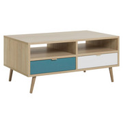 KOMODA, bela, hrast, petrolej, siva - petrolej/siva, Konvencionalno, leseni material (103/85/40cm) - Carryhome