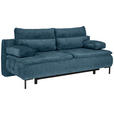 BOXSPRINGSOFA Webstoff Petrol Rückenkissen, Armlehnenkissen, Bettkasten, Schlaffunktion, Rücken echt  - Petrol/Schwarz, Design, Textil/Metall (202/93/100cm) - Novel