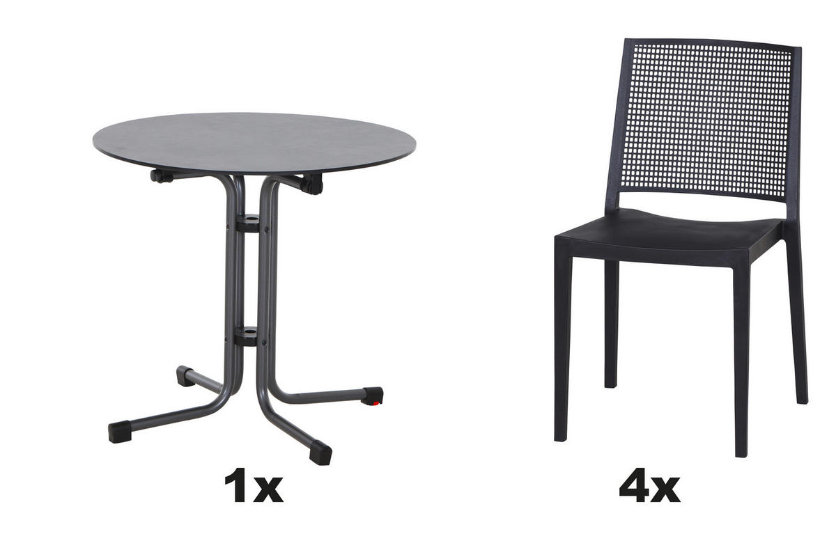 GARTENGARNITUR 5-teilig Stahl  - Anthrazit, Basics, Kunststoff/Metall (80/80/80cm) - Siena Garden