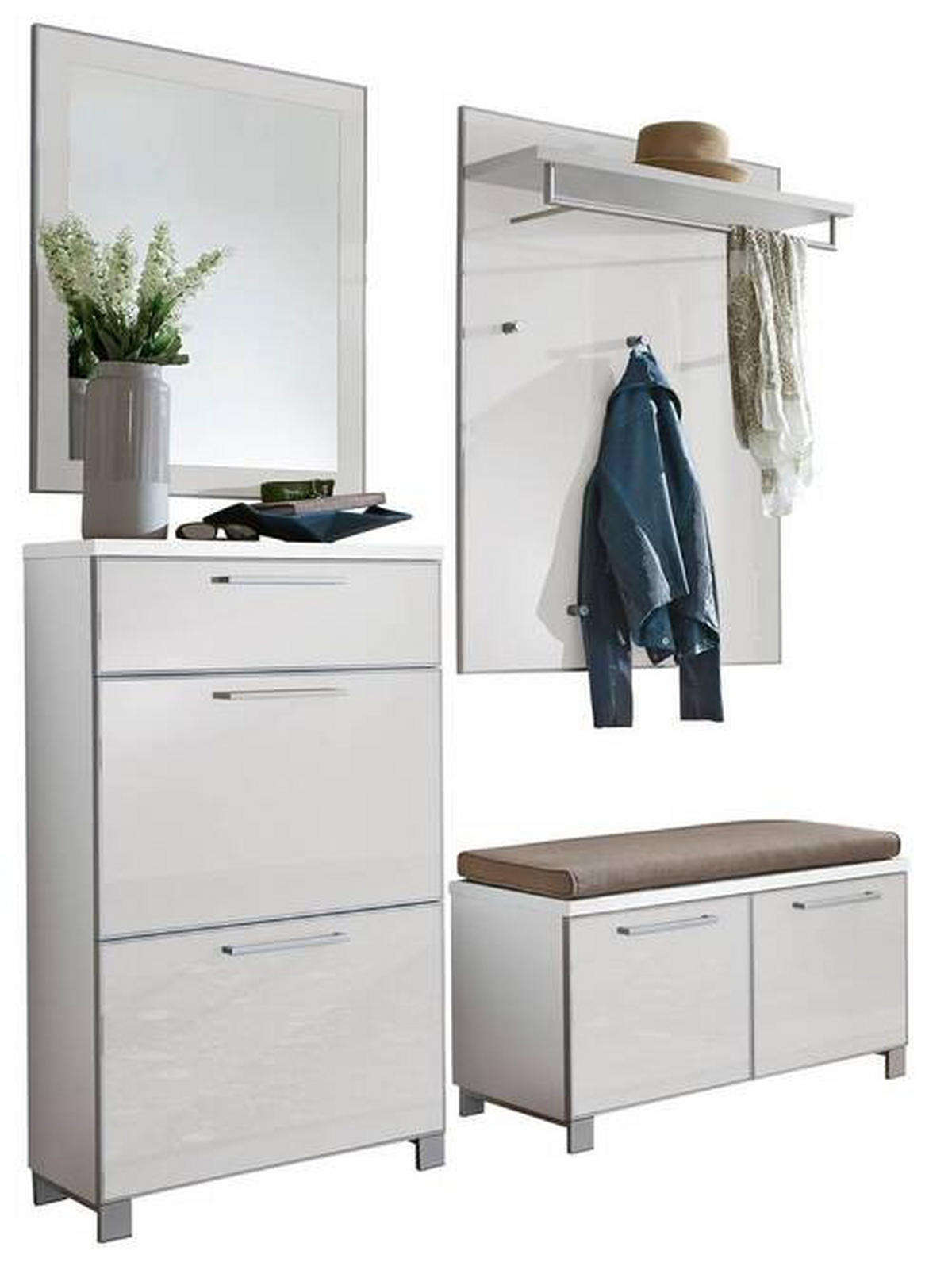 GARDEROBE 5-teilig  in 155/195/40 cm  - Weiss, Design, Glas/Holzwerkstoff (155/195/40cm)