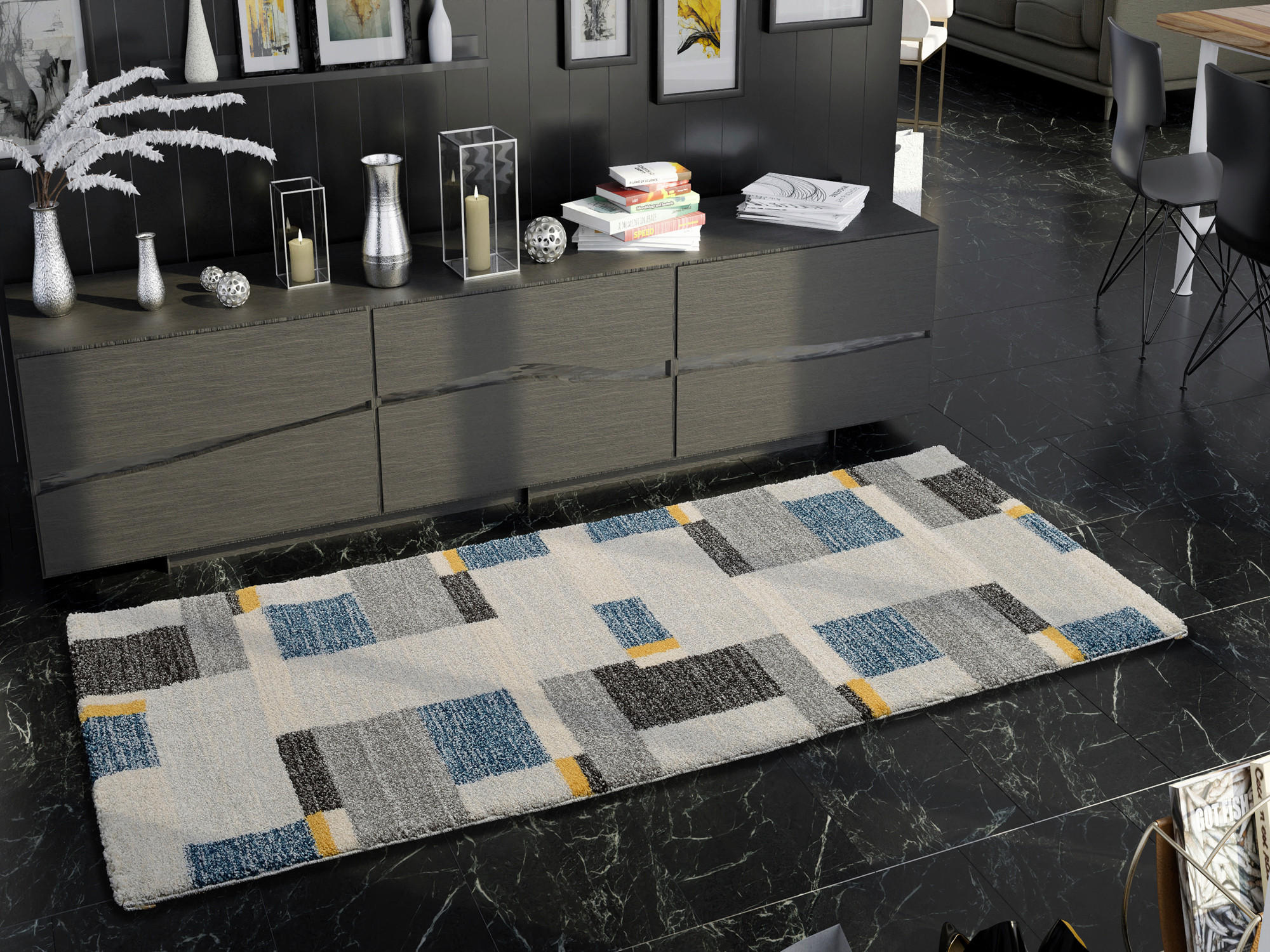 LÄUFER 80/200 cm Palazzo Bloc  - Blau/Gelb, LIFESTYLE, Textil (80/200cm) - Novel