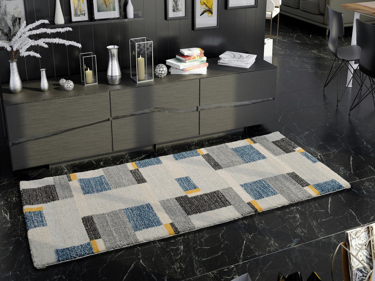 LÄUFER 80/200 cm Palazzo Bloc  - Blau/Gelb, LIFESTYLE, Textil (80/200cm) - Novel