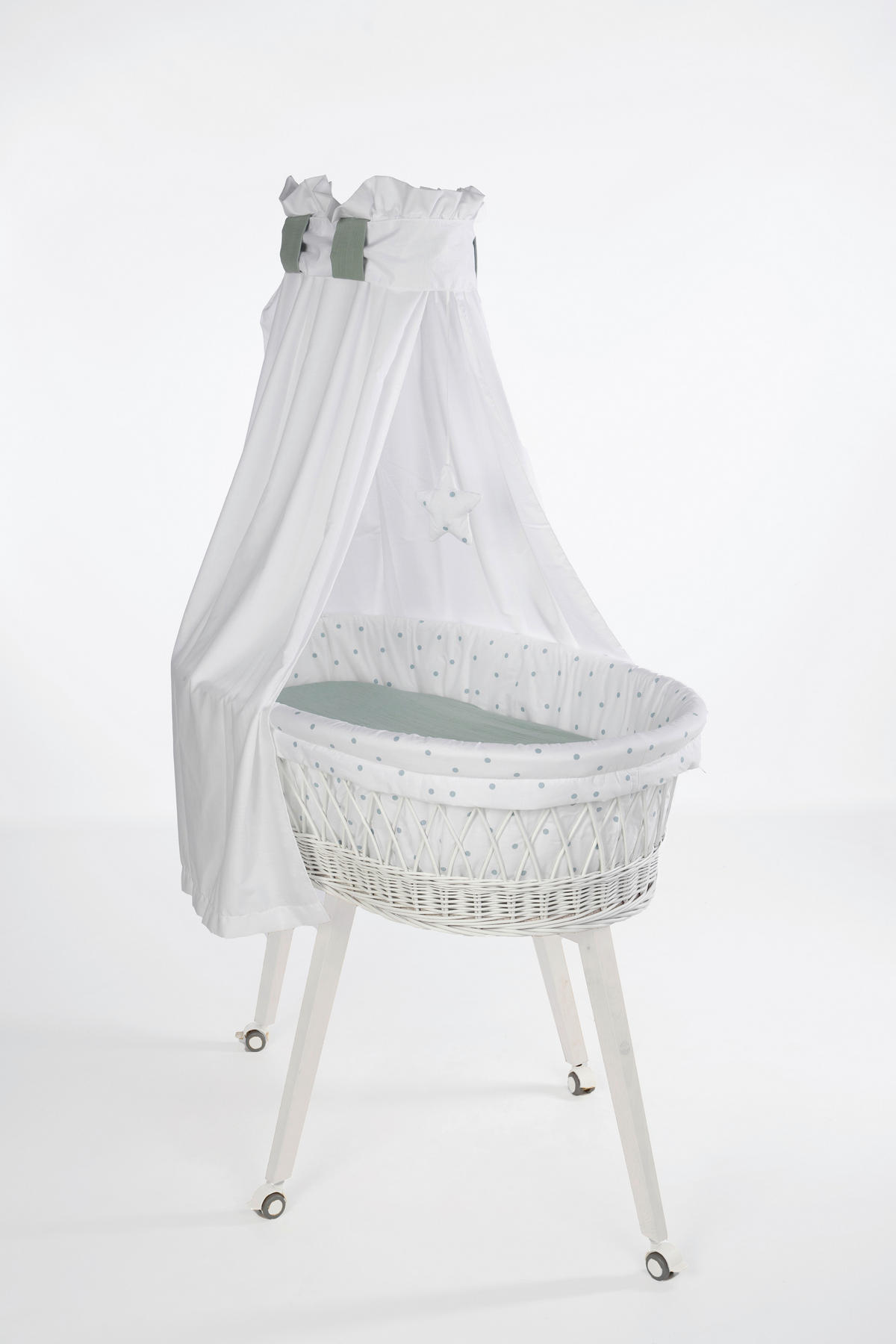 STUBENWAGENSET Textile Ausstattung Punkte   - Waldgrün/Weiß, Basics, Kunststoff/Textil (130/180cm) - Mionido