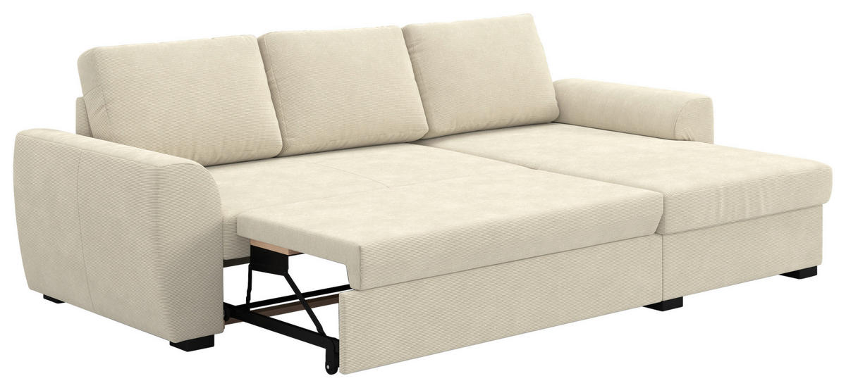 ECKSOFA Beige Cord Zierkissen, Bettkasten  - Beige/Schwarz, Trend, Kunststoff/Textil (253/154cm) - MID.YOU