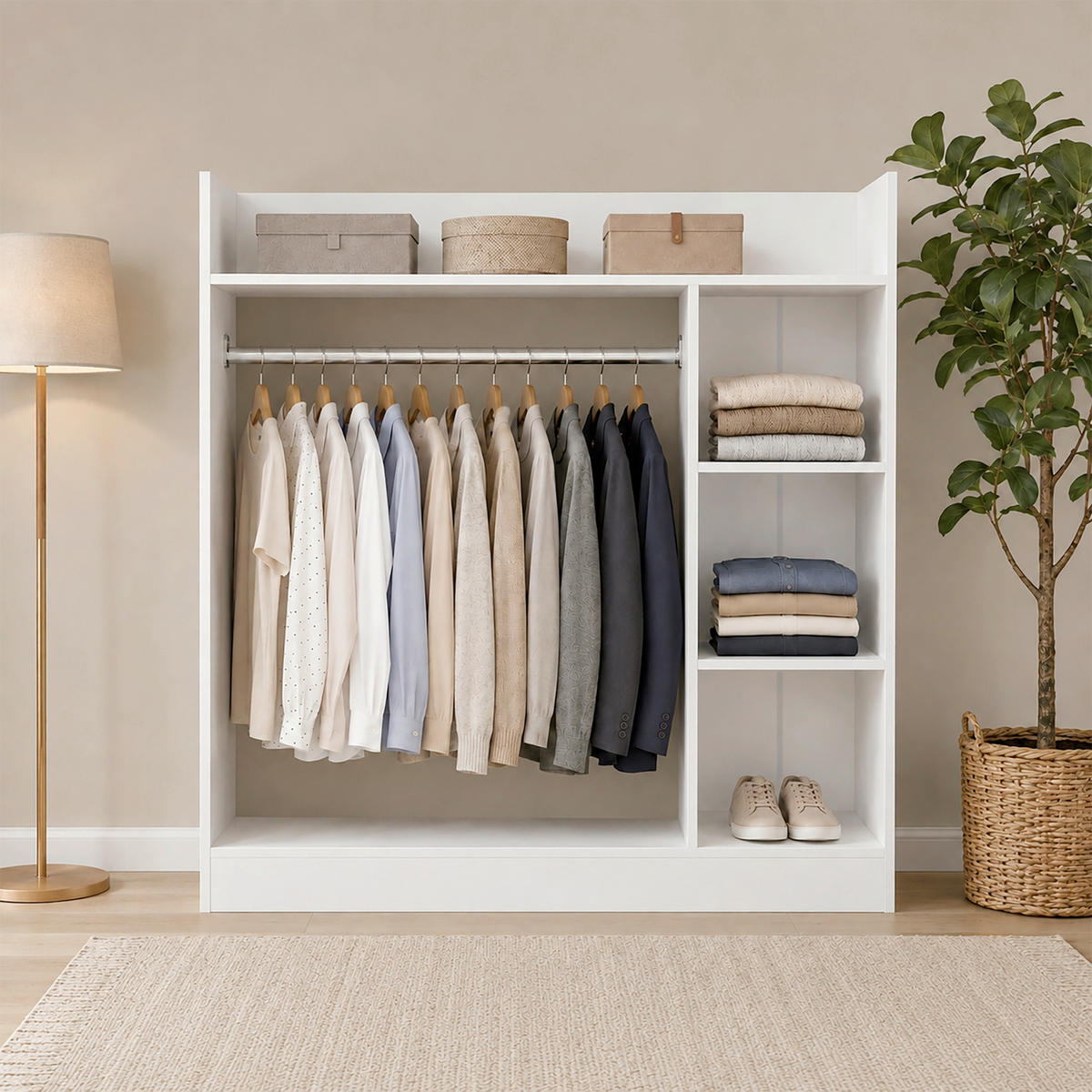 ODPRTA OMARA ZA OBLAČILA - bela, Moderno, kovina/leseni material (124/120/35cm) - Livetastic