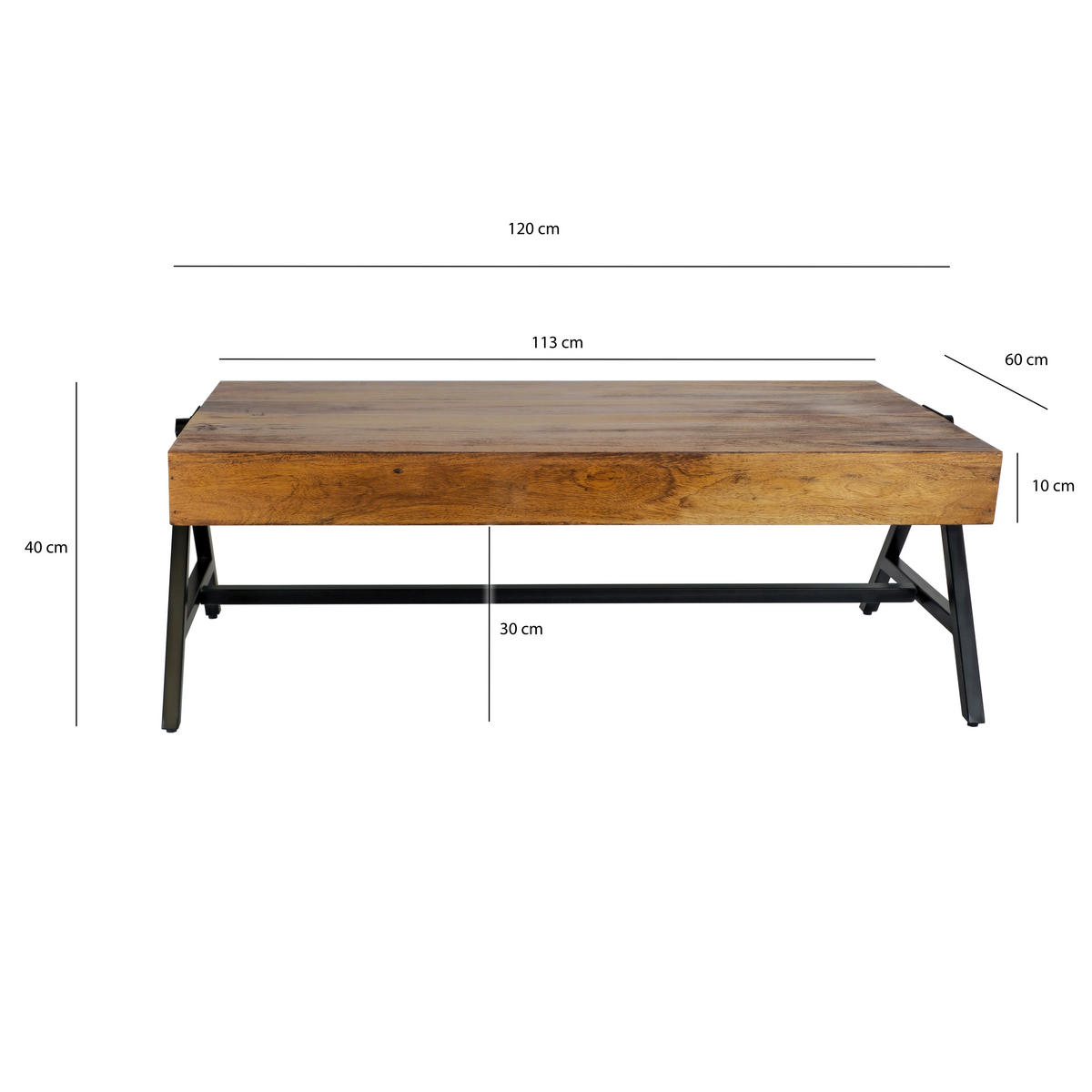 Măsuță De Cafea din lemn, 120/60/40 cm - maro/negru, Design, lemn/metal (120/60/40cm) - MID.YOU