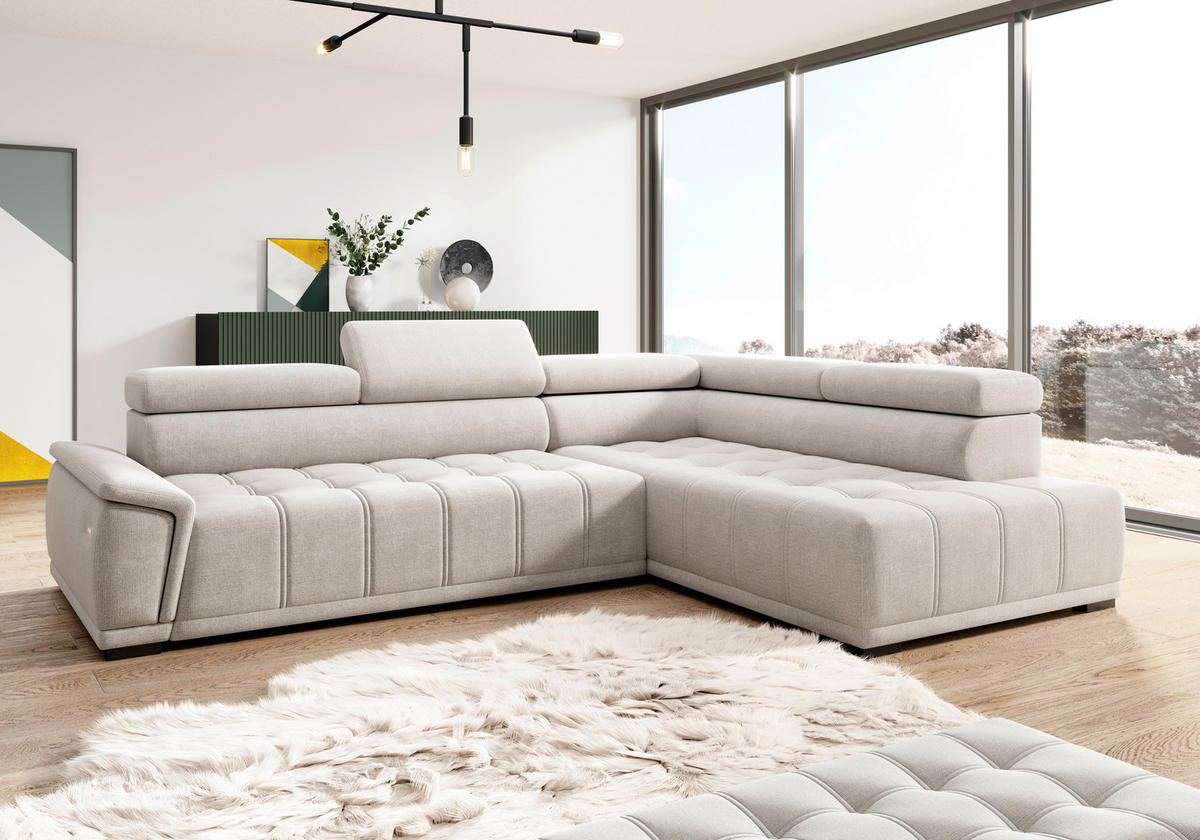 HÖRNSOFFA i chenille, vävt tyg gråvit  - gråvit/svart, Modern, textil/plast (283/106cm) - MID.YOU