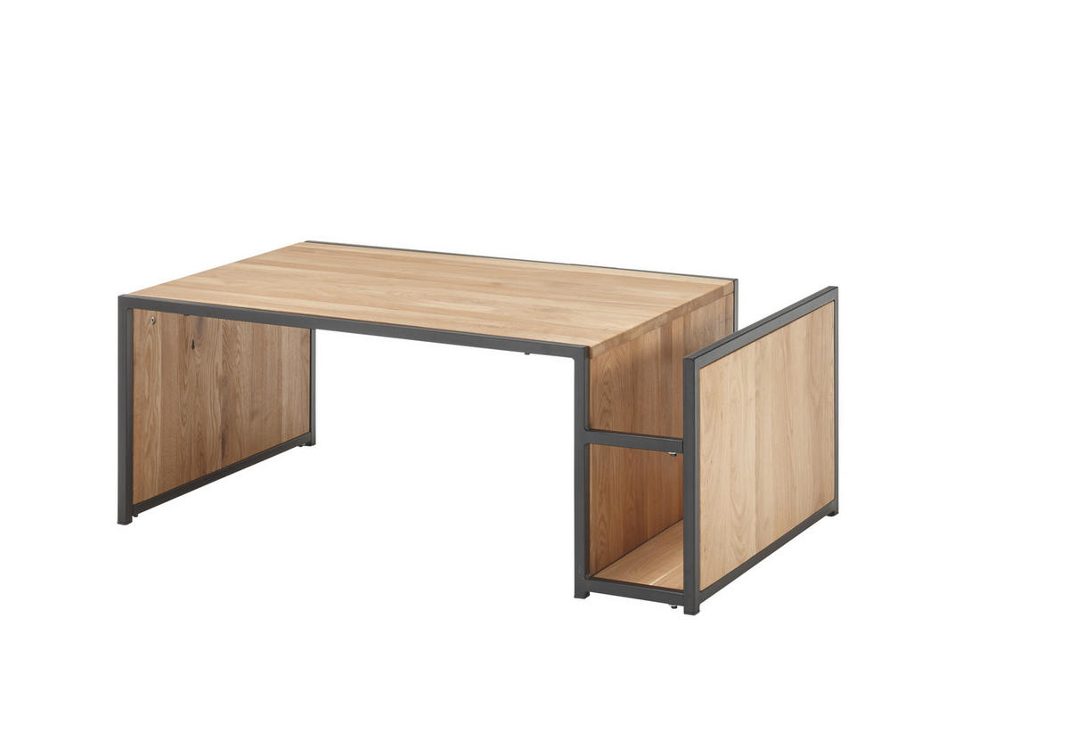COUCHTISCH Eiche massiv 110/60/40 cm rechteckig Schwarz, Eichefarben  - Eichefarben/Schwarz, KONVENTIONELL, Holz/Metall (110/60/40cm) - MID.YOU