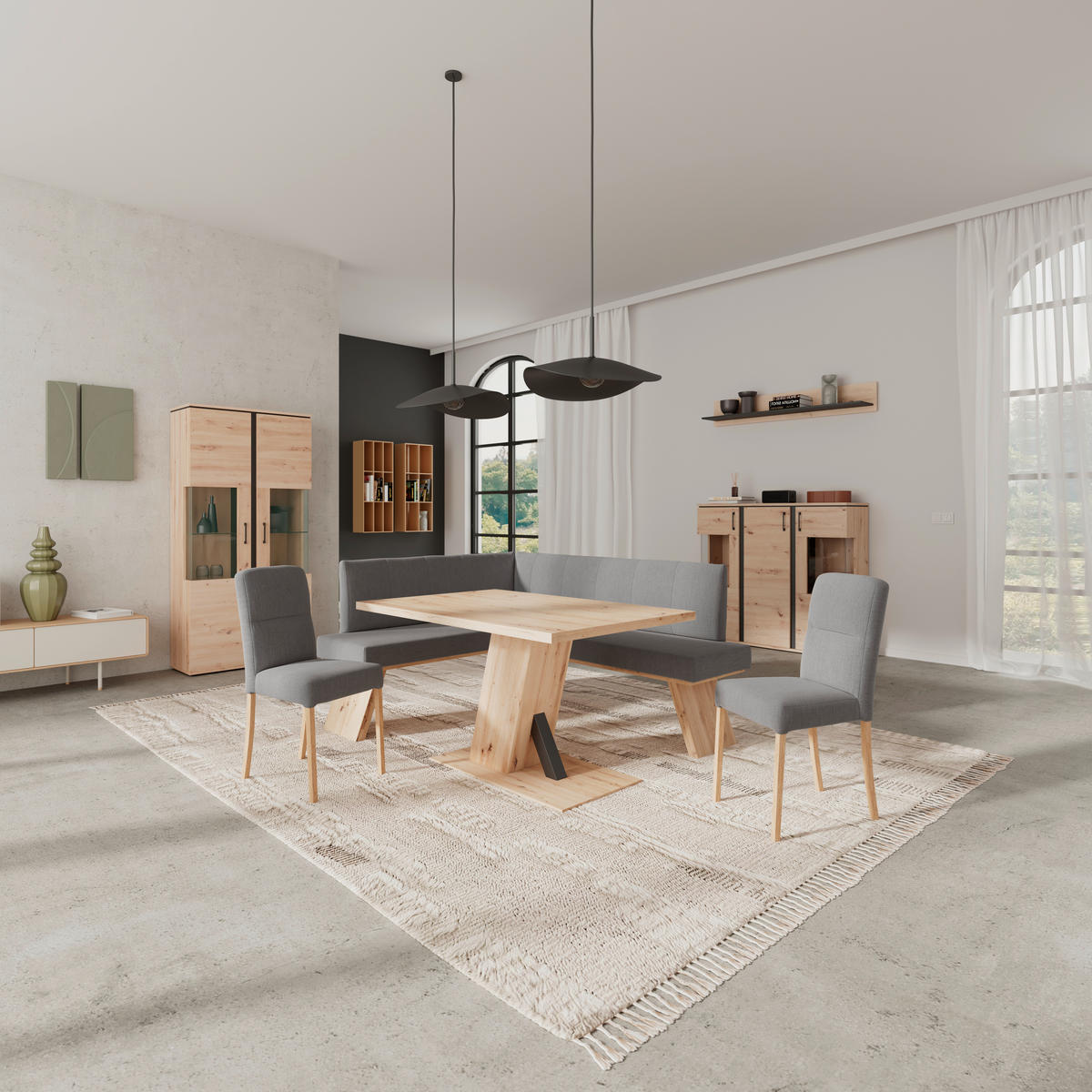 ECKBANK 140/160 cm Webstoff Grau   - Eichefarben/Grau, KONVENTIONELL, Textil (140/160cm) - Livetastic