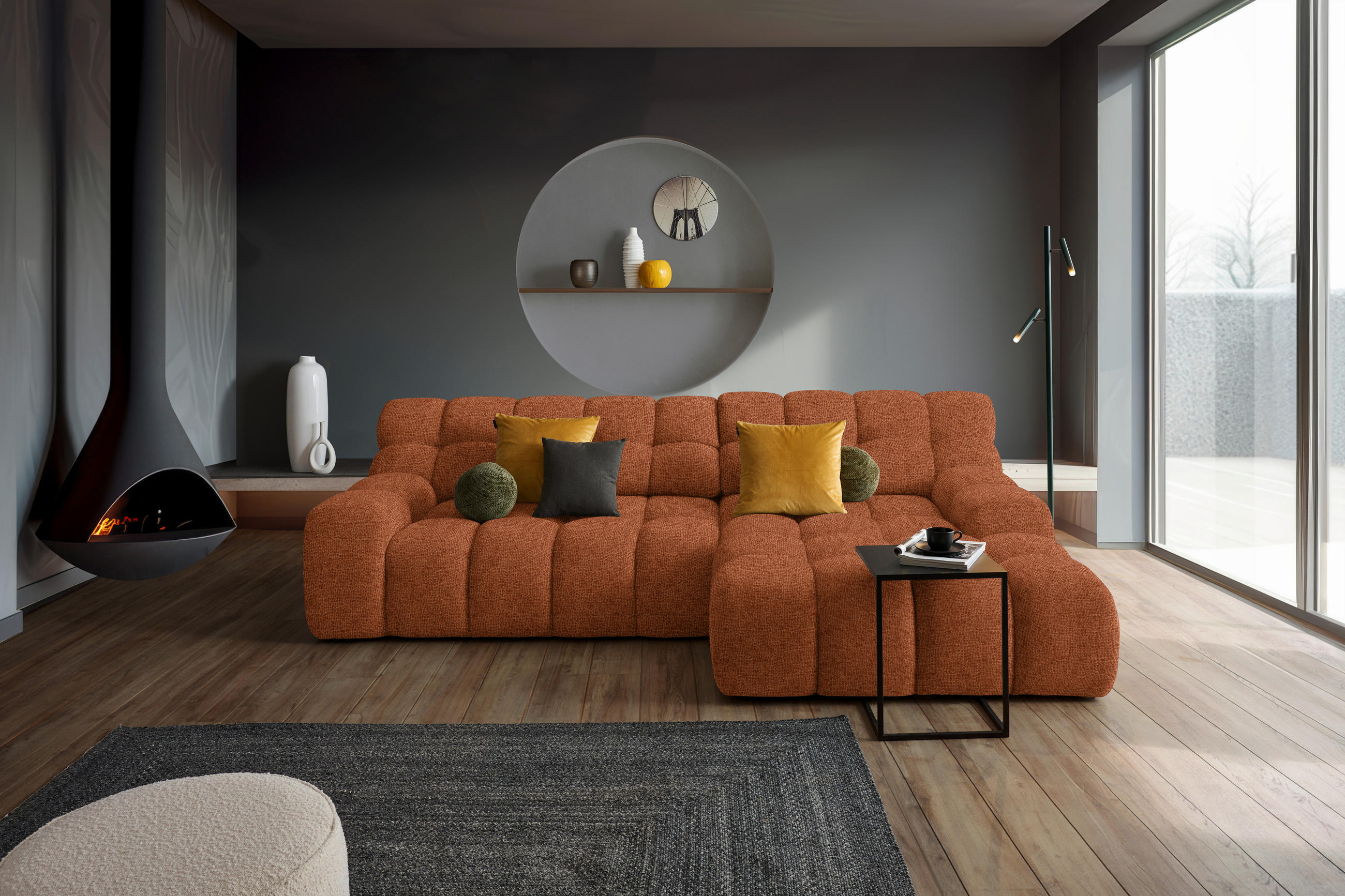 ECKSOFA in Webstoff Rostfarben  - Rostfarben/Schwarz, Modern, Kunststoff/Textil (297/180cm) - Welnova