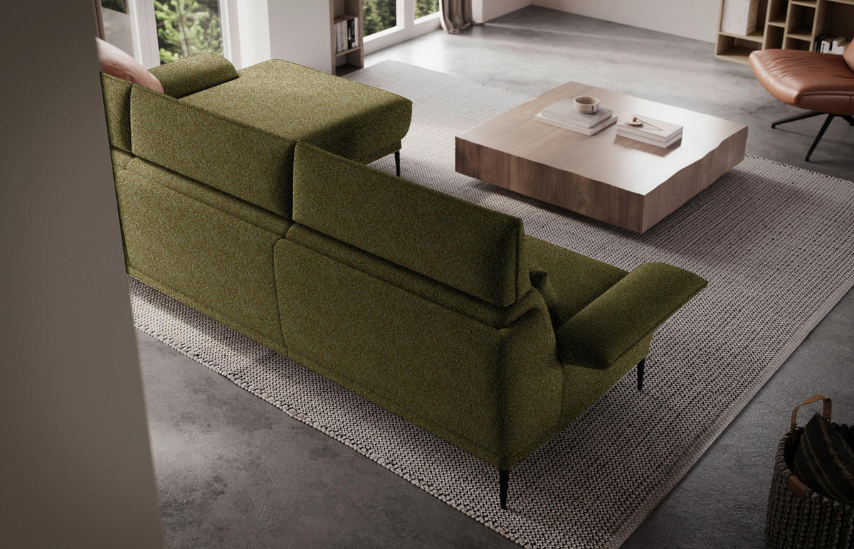 ECKSOFA in Bouclé Olivgrün  330/186 cm  - Schwarz/Olivgrün, Design, Textil/Metall (330/186cm) - Johann Jakob