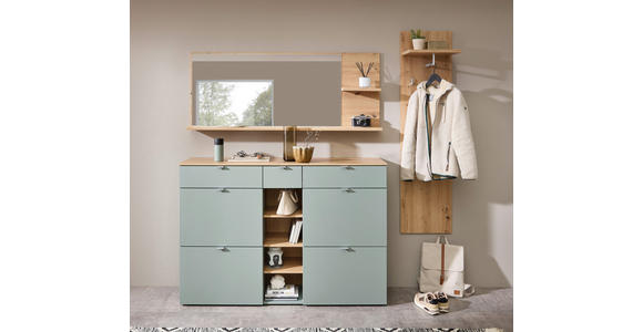 GARDEROBE 3-teilig  in 208/202/38 cm  - Salbeigrün/Eiche Artisan, Design, Glas/Holzwerkstoff (208/202/38cm) - Xora