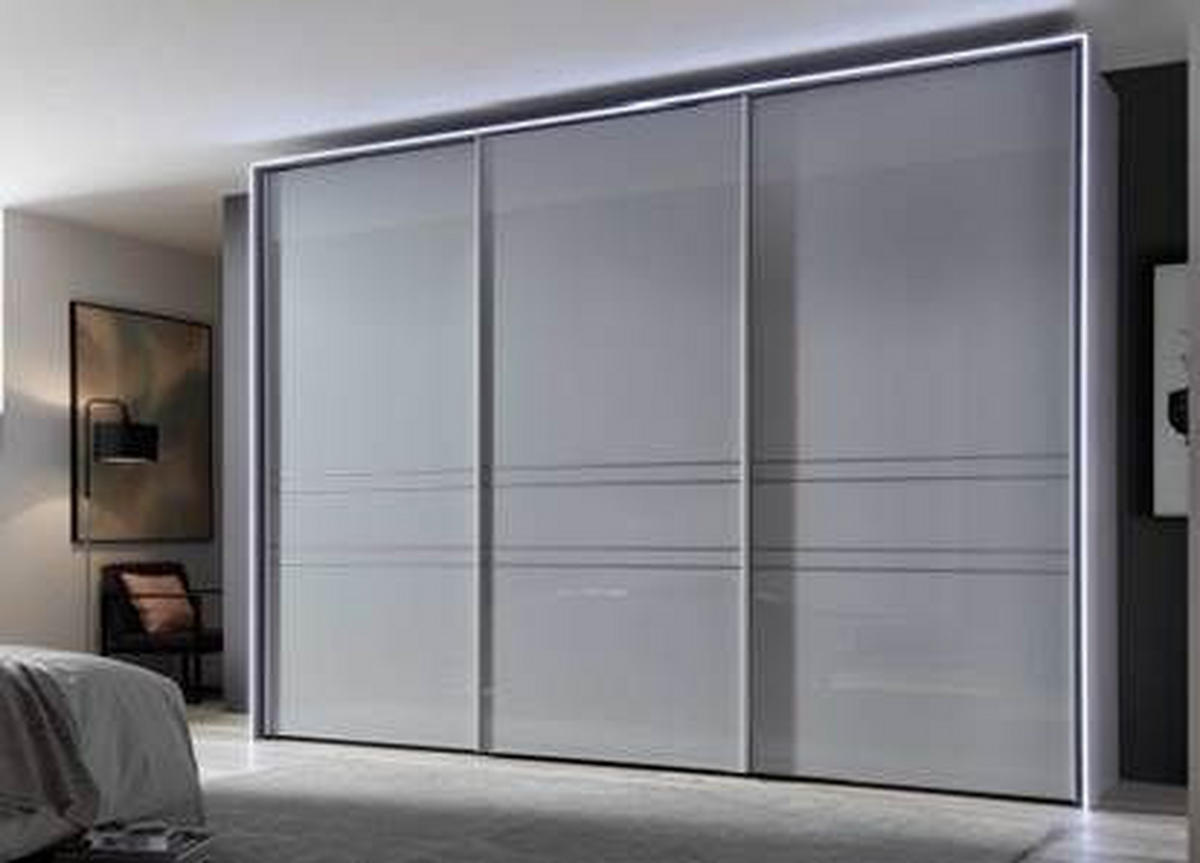 ORMAR - VISEĆA KLIZNA VRATA svetlosiva  298/240/68 cm  - boja aluminijuma/svetlosiva, Dizajnerski, staklo/metal (298/240/68cm) - Moderano