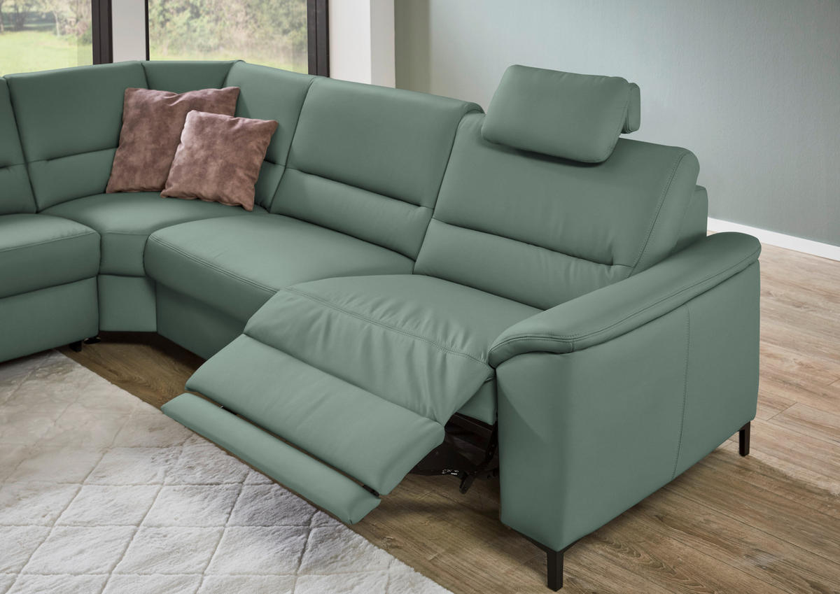ECKSOFA  in Echtleder Opal  249/290 cm  - Opal/Schwarz, KONVENTIONELL, Leder/Metall (249/290cm) - Beldomo Premium