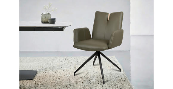 ARMLEHNSTUHL  Sitzfläche 360° drehbar, automatische Rückholfunktion  Echtleder  - Schwarz/Grün, Design, Leder/Holz (62/87/63cm) - Valnatura