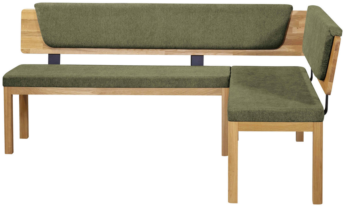 ECKBANK 208/171 cm Webstoff Grün, Eichefarben Eiche vollmassiv   - Eichefarben/Grün, KONVENTIONELL, Holz/Textil (208/171cm) - Linea Natura