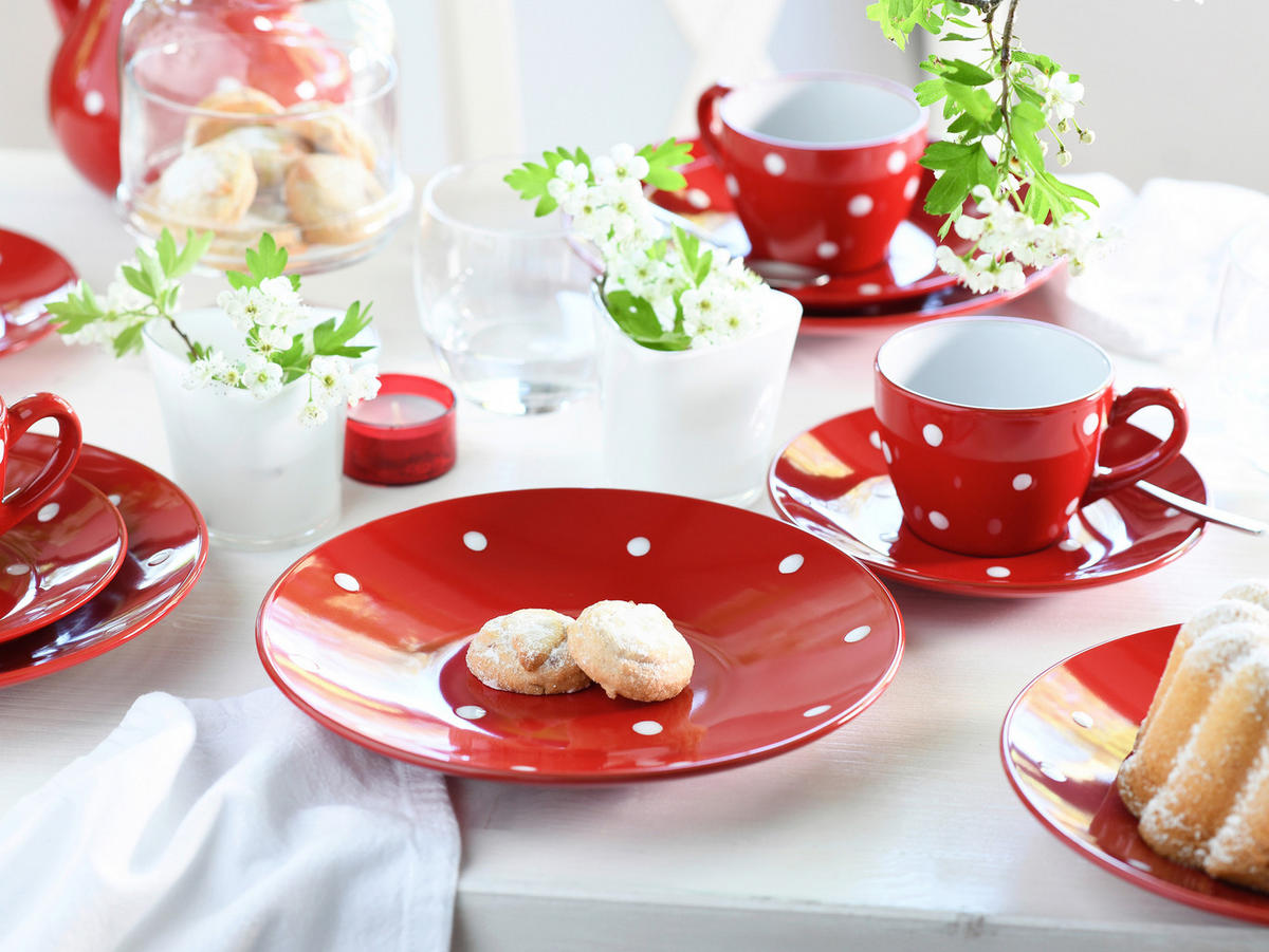 KAFFEESERVICE Polka Dots bunt 18-teilig  - Rot/Weiß, Basics, Keramik - Creatable