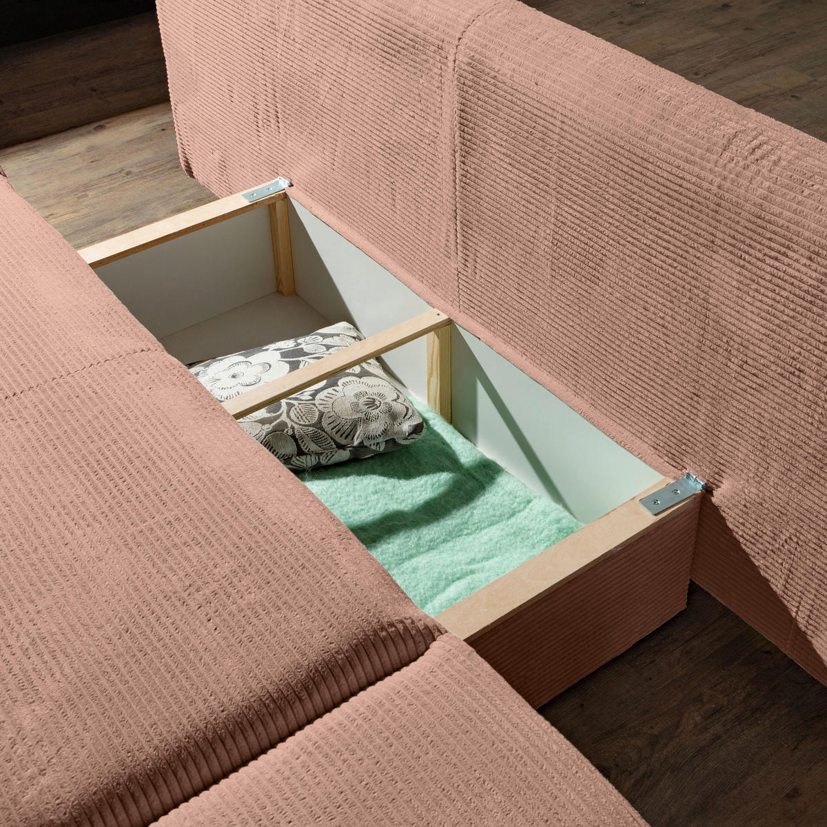 BÄDDSOFFA i manchester gammelrosa  - gammelrosa/naturfärgad, Klassisk, trä/textil (200/75/92cm) - Livetastic