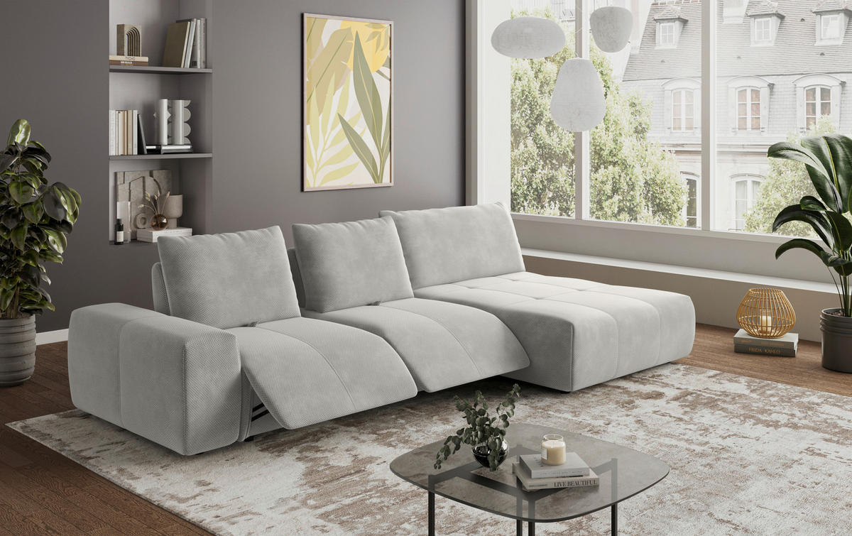 ECKSOFA in Velours Greige  - Greige/Schwarz, Design, Kunststoff/Textil (347/174cm) - Xora