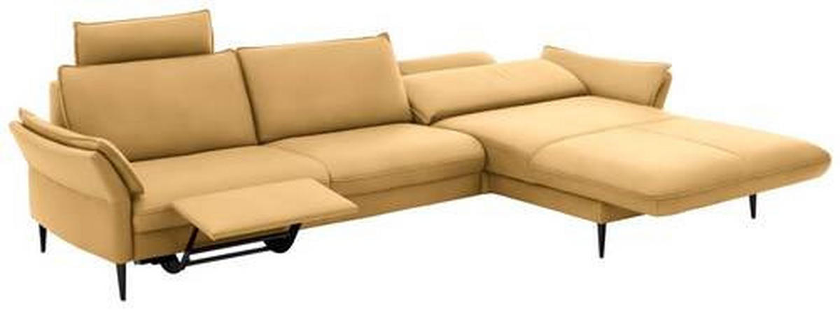 ECKSOFA in Echtleder Gelb  - Gelb/Schwarz, Design, Leder/Metall (334/172cm) - Valdera