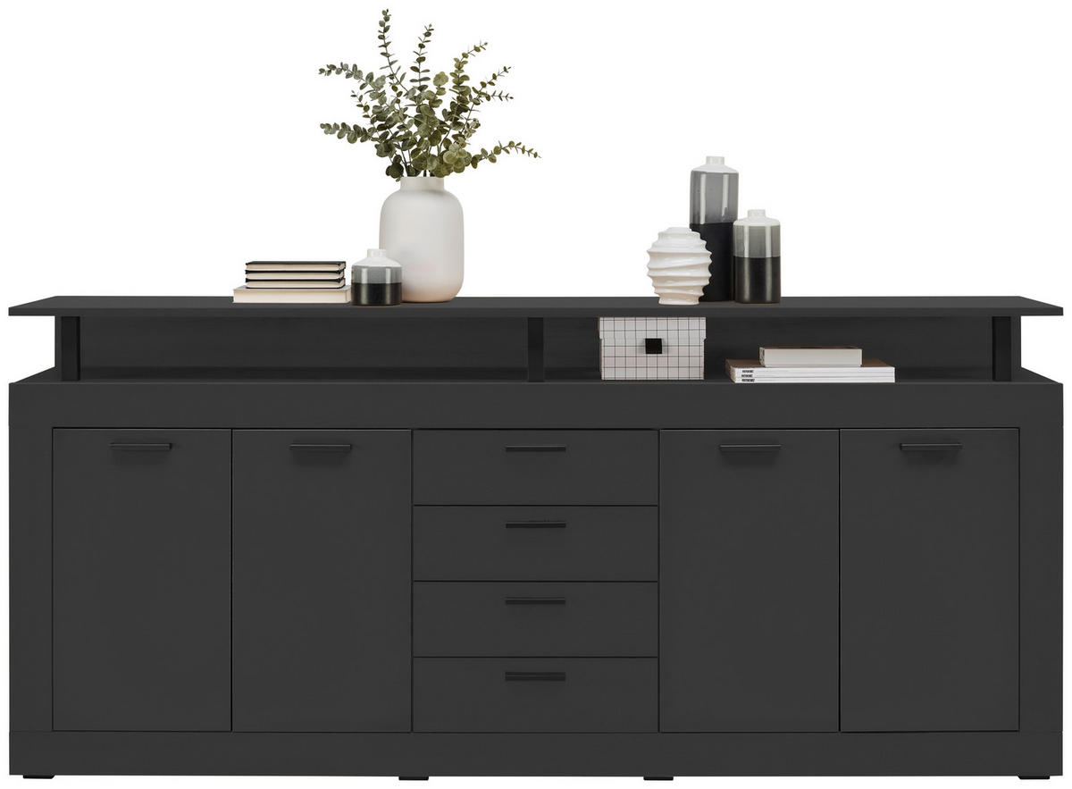 SIDEBOARD  in 195/88/38 cm  - Anthrazit/Schwarz, Basics, Holzwerkstoff/Kunststoff (195/88/38cm) - Xora