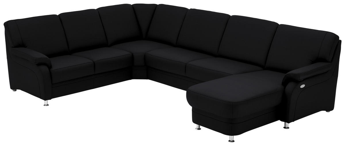 WOHNLANDSCHAFT Echtleder Schwarz  - Alufarben/Schwarz, Konventionell, Leder/Metall (239/329/165cm) - Beldomo Premium