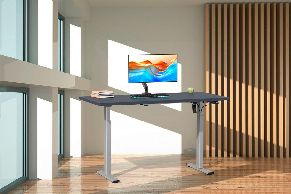 SCHREIBTISCH  in Anthrazit, Silberfarben  - Anthrazit/Silberfarben, Design, Holzwerkstoff/Metall (140/71/80cm) - MID.YOU