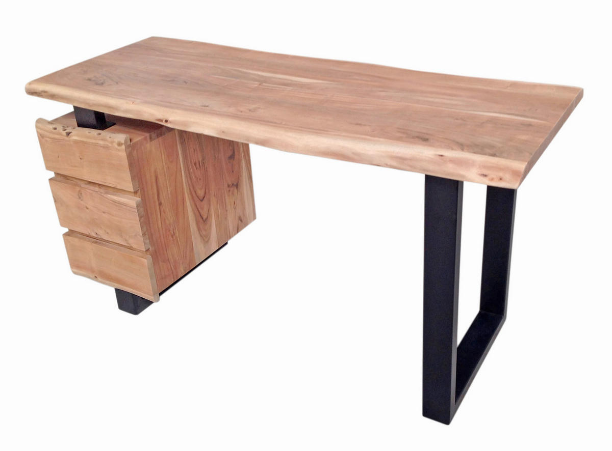 SCHREIBTISCH 147/62/80 cm  in Naturfarben, Schwarz  - Schwarz/Naturfarben, MODERN, Holz/Metall (147/62/80cm) - MID.YOU