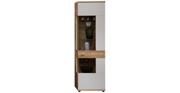 VITRINE in Wildeiche Hellgrau, Eiche Artisan, Wildeiche - Wildeiche/Zinkfarben, Design, Glas/Holz (60/201/38cm) - Novel