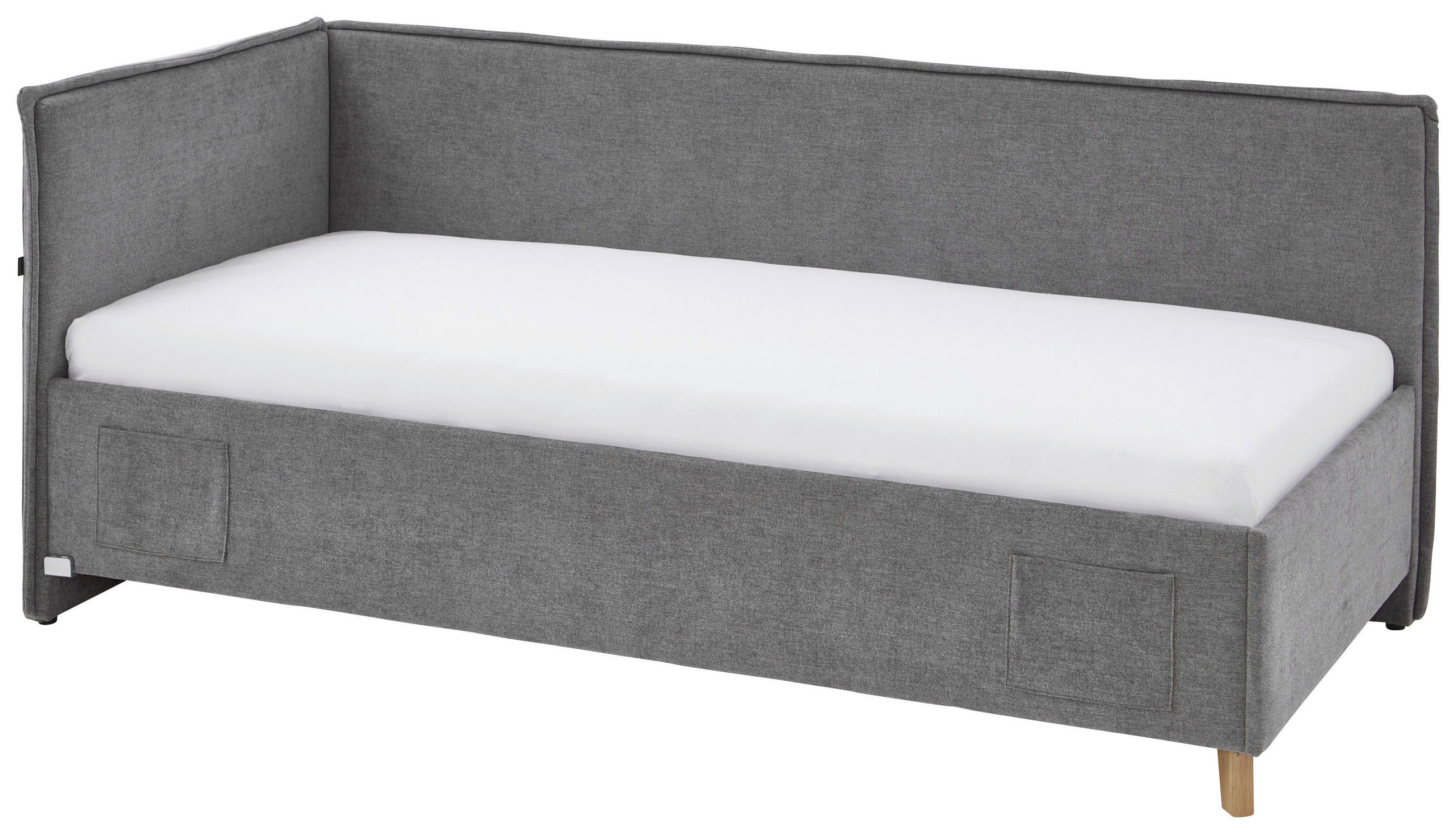 POLSTERLIEGE in Flachgewebe Grau  - Eichefarben/Grau, KONVENTIONELL, Holz/Textil (90/200cm) - home24