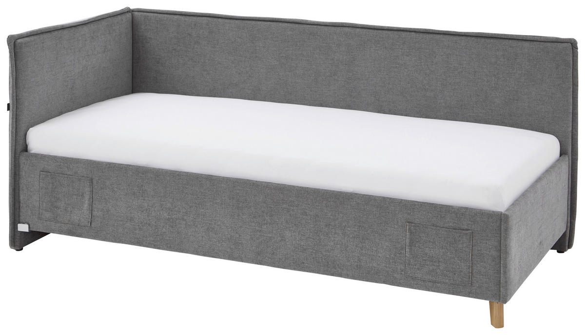 POLSTERLIEGE in Flachgewebe Grau  - Eichefarben/Grau, Konventionell, Holz/Textil (140/200cm) - home24