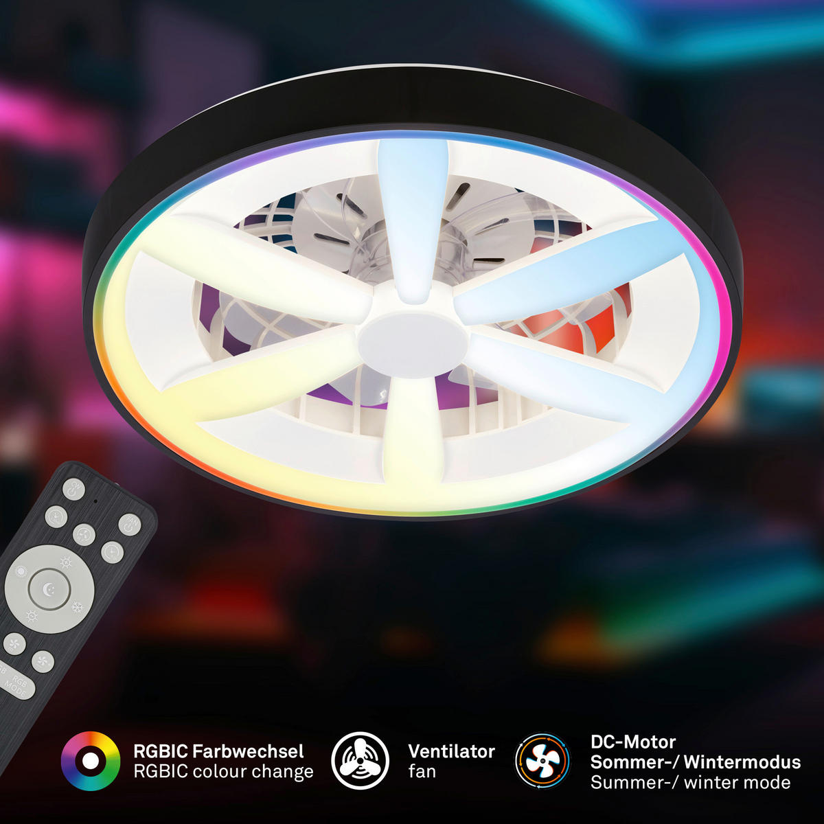 DECKENVENTILATOR 48./15 cm   - Schwarz/Weiß, Design, Kunststoff (48./15cm)