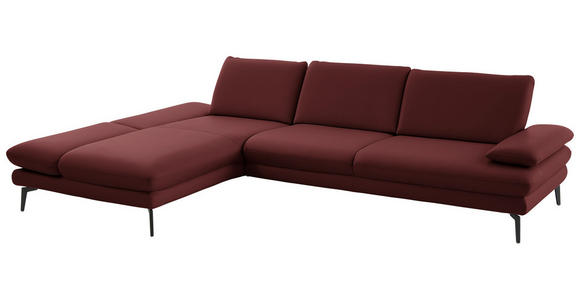 ECKSOFA in Echtleder Brombeere 195/308 cm - Brombeere/Schwarz, Design, Leder/Metall (195/308cm) - Dieter Knoll