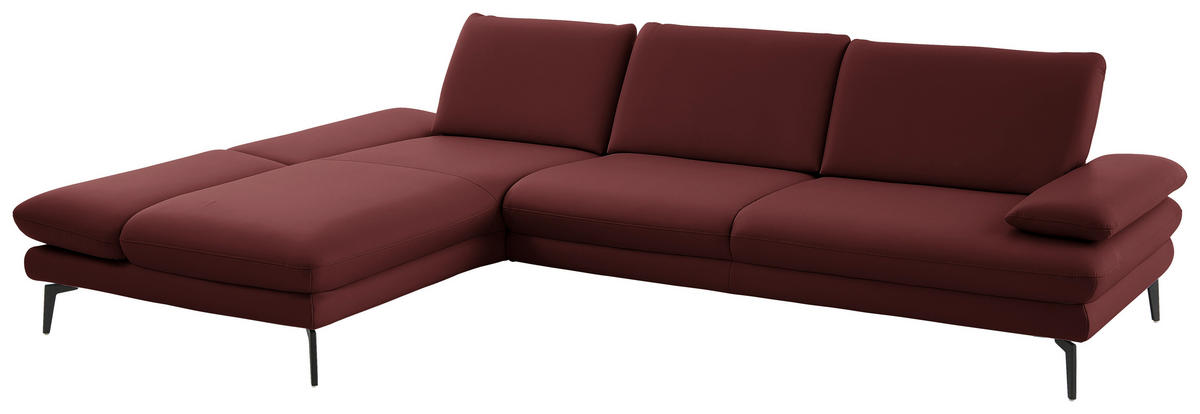 ECKSOFA in Echtleder Brombeere  - Brombeere/Schwarz, Design, Leder/Metall (195/308cm) - Dieter Knoll