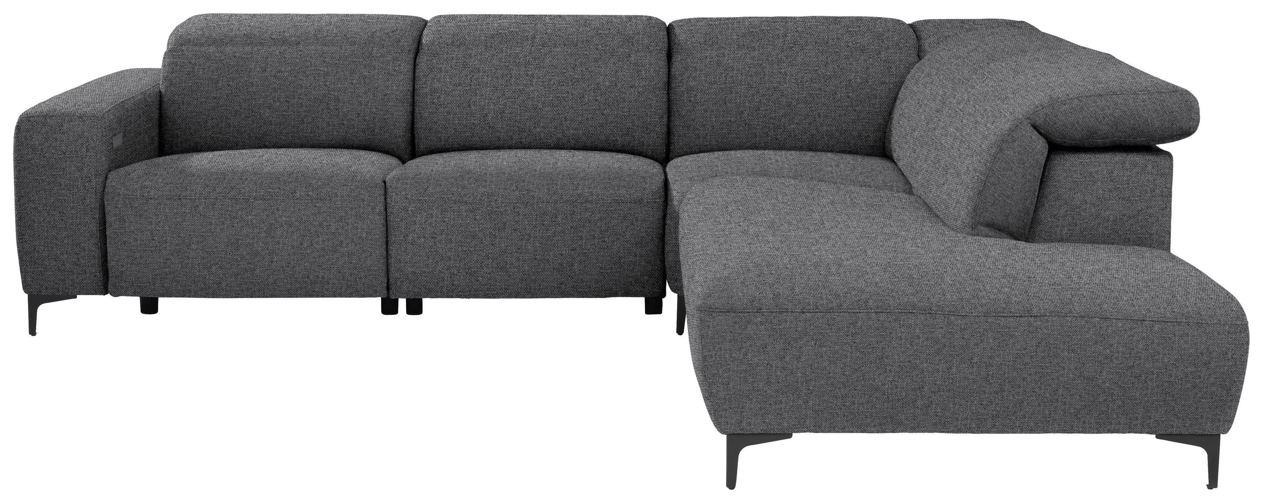 ECKSOFA Dunkelgrau Flachgewebe  - Dunkelgrau/Schwarz, Design, Textil/Metall (290/238cm) - Pure Home Lifestyle