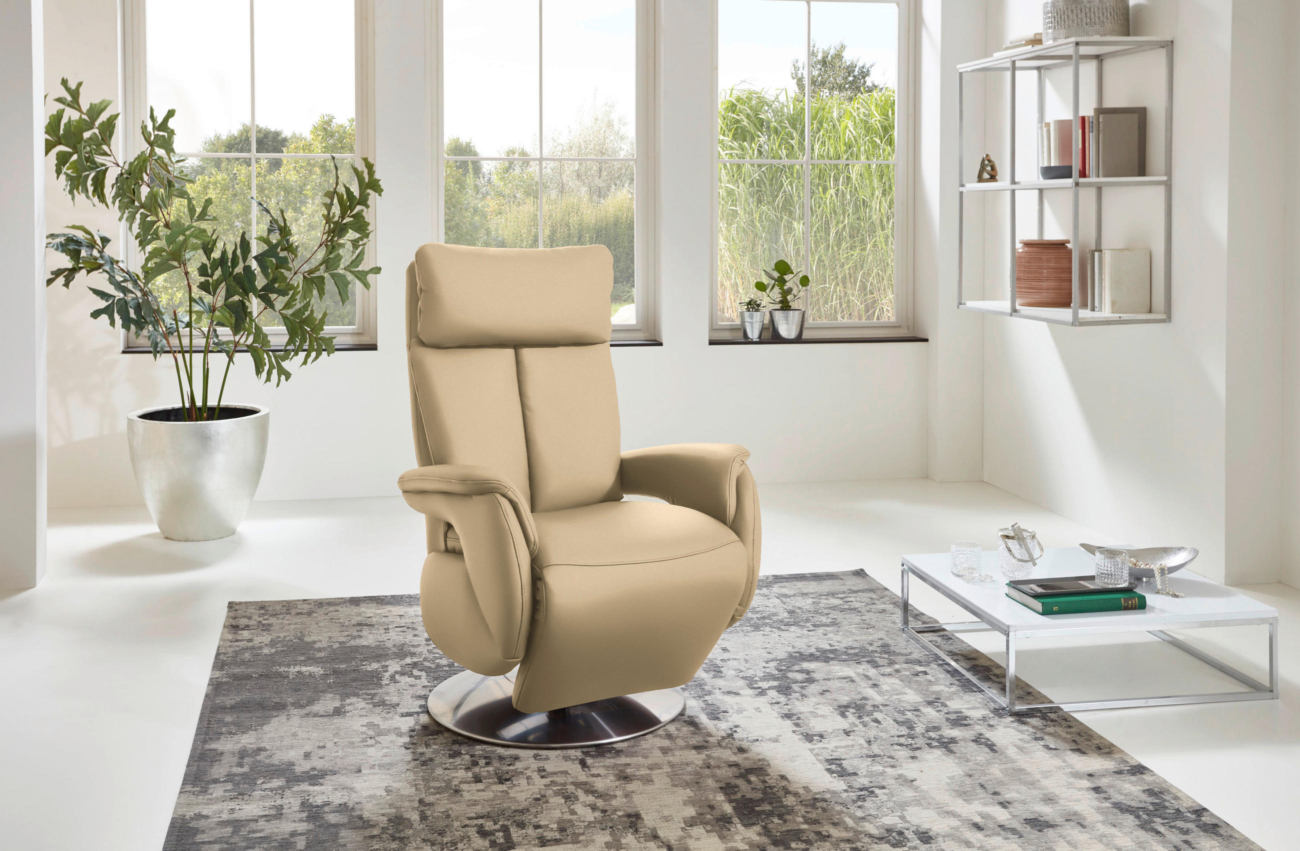 RELAXSESSEL in Leder Beige  - Edelstahlfarben/Beige, Konventionell, Leder/Metall (78/110/81cm) - Cantus