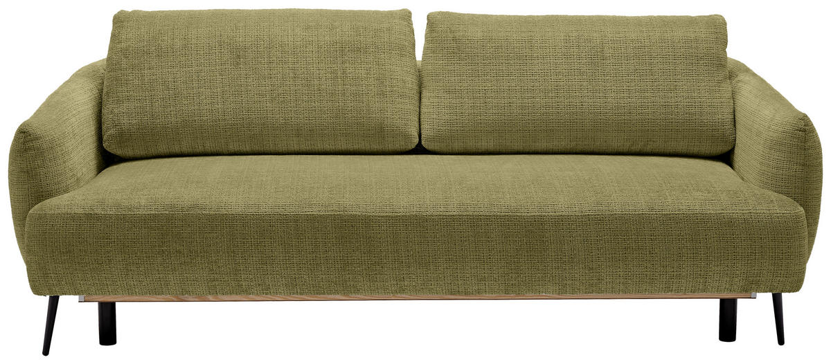 SCHLAFSOFA  mit Stoffauswahl, Liegefunktion, Schlafen auf Sitzhöhe, Rücken echt Chenille Olivgrün  - Schwarz/Olivgrün, KONVENTIONELL, Textil/Metall (228/75/98cm) - Carryhome
