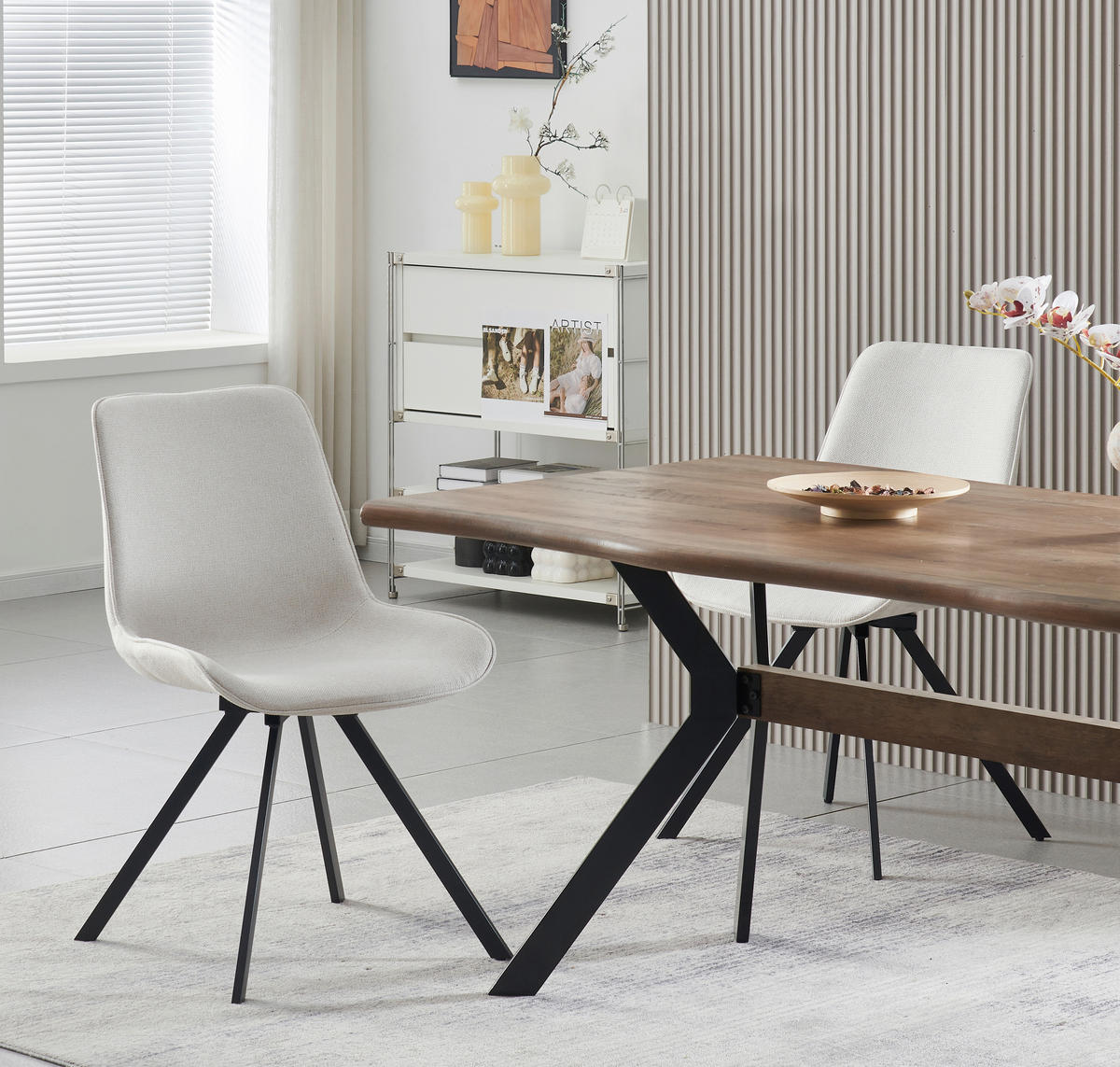 STUHL-SET 2 Stück  in Webstoff  - Creme/Schwarz, MODERN, Textil/Metall (52/85/61cm) - MID.YOU